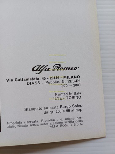 Alfa Romeo 1750 GT Veloce 1970 manuale uso manutenzione libretto …