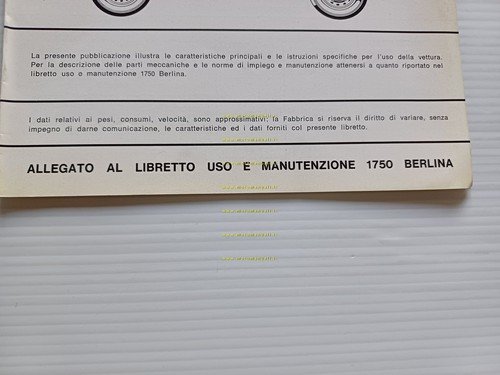 Alfa Romeo 1750 Spider Veloce 1968 ALLEGATO manuale uso manutenzione …