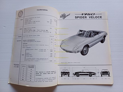 Alfa Romeo 1750 Spider Veloce 1968 ALLEGATO manuale uso manutenzione …