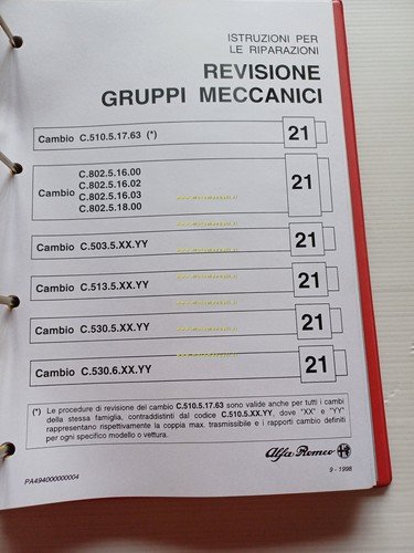 Alfa Romeo 1994-98 manuale officina Revisione Cambio Differenziale Tutti Modelli
