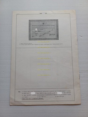 Alfa Romeo 2000 Berlina 105.12 1971 scheda omologazione DGM Motor. …
