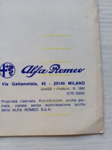 Alfa Romeo 2000 Berlina 1972 manuale uso ALLEGATO Cambio Automatico …