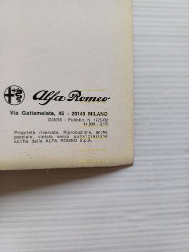Alfa Romeo 2000 Berlina 1972 manuale uso manutenzione originale