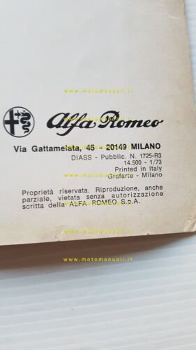 Alfa Romeo 2000 Berlina 1973 manuale uso manutenzione libretto originale