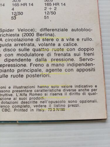 Alfa Romeo 2000 Berlina-GT Veloce-Spider Veloce 1973 depliant italiano originale