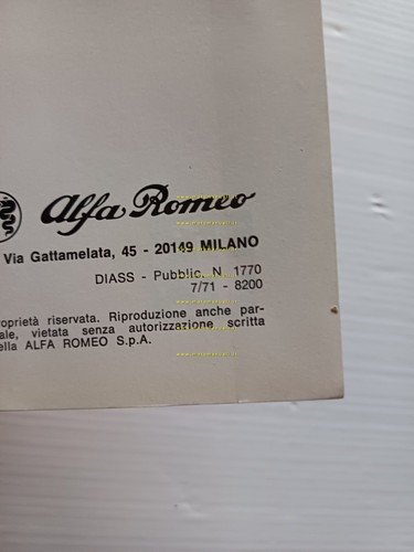 Alfa Romeo 2000 GT Veloce 1971 manuale uso manutenzione libretto …