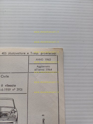 Alfa Romeo 2600 1962 agg. 1964 scheda omologazione DGM Motorizzaz. …