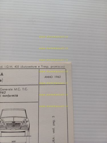 Alfa Romeo 2600 Berlina 1962 scheda omologazione DGM Motorizzaz. Facsimile