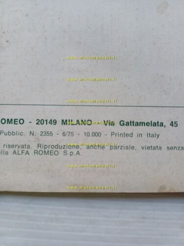 Alfa Romeo Alfasud Normale 1975 VARIANTI AGGIORNAMENTO manuale uso originale