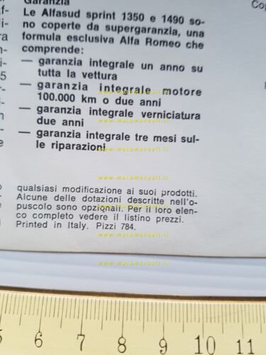 Alfa Romeo Alfasud Sprint 1978 depliant originale italiano