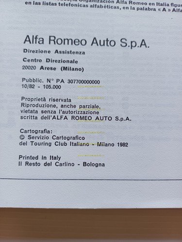 Alfa Romeo elenco concessionari officine Italia - Estero 1982
