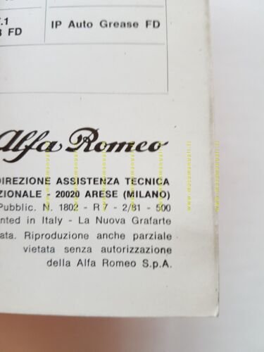 Alfa Romeo F12 -F11 1981 manuale uso manutenzione libretto originale