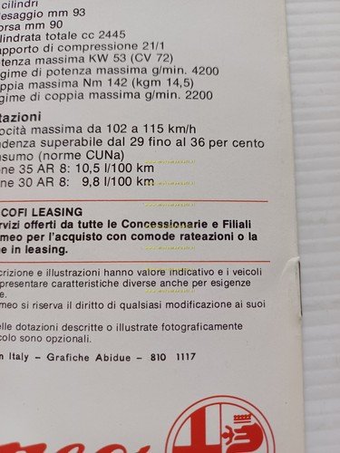 Alfa Romeo furgone AR 8 30-35 Scuolabus 1981 depliant originale …