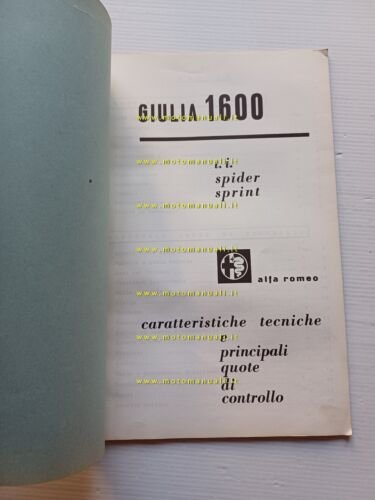 Alfa Romeo Giulia 1.6 ti Spider Sprint 1963 manuale officina …