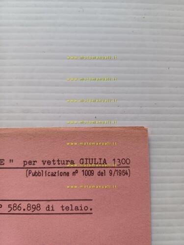 Alfa Romeo Giulia 1300 1964 manuale officina caratteristiche tecniche