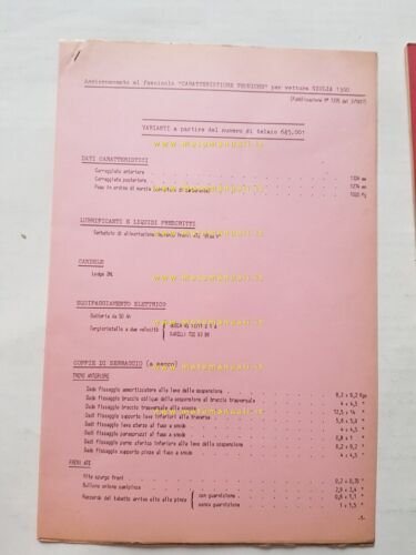 Alfa Romeo Giulia 1300 1967 manuale officina caratteristiche tecniche originale