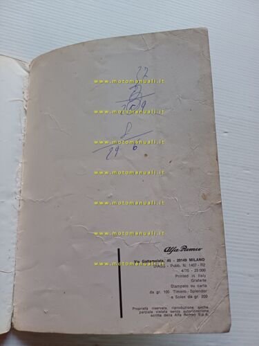 Alfa Romeo Giulia 1300 ti 1970 manuale uso manutenzione libretto …