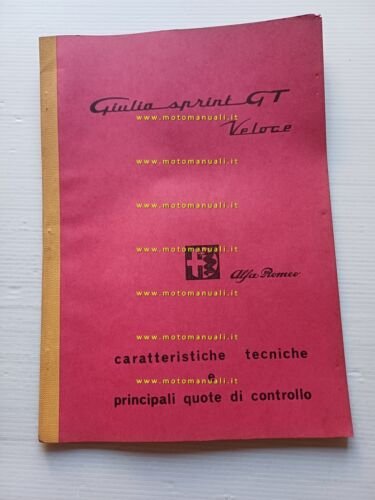 Alfa Romeo Giulia GT Sprint Veloce 1966 manuale officina caratterist. …