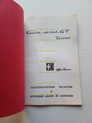 Alfa Romeo Giulia GT Sprint Veloce 1966 manuale officina caratterist. …