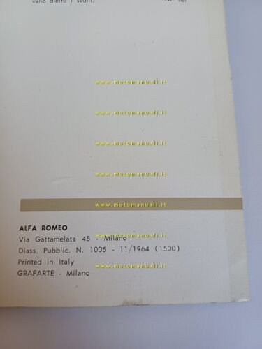 Alfa Romeo Giulia Spider-Giulia Spider Veloce 1964 manuale uso originale