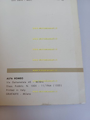 Alfa Romeo Giulia Spider-Giulia Spider Veloce 1964 manuale uso originale