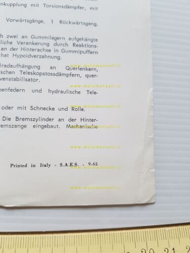 Alfa Romeo Giulia Sprint GTA 1.6 1965 depliant italiano originale