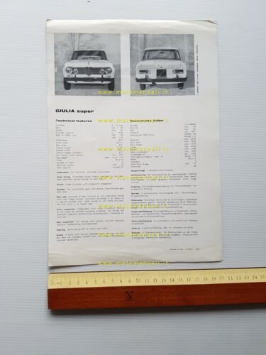Alfa Romeo Giulia Super 1.6 1965 depliant italiano originale