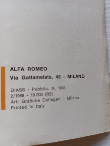 Alfa Romeo Giulia Super 1966 ALLEGATO manuale uso originale