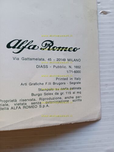 Alfa Romeo Giulia Super 1971 AGGIORNAMENTO originale manuale uso