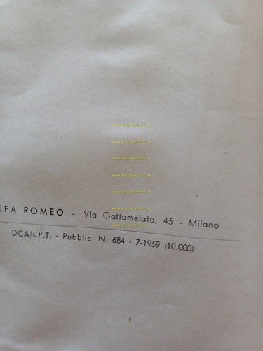 Alfa Romeo Giulietta- Sprint -Spider- SS 1959 manuale uso manutenzione …