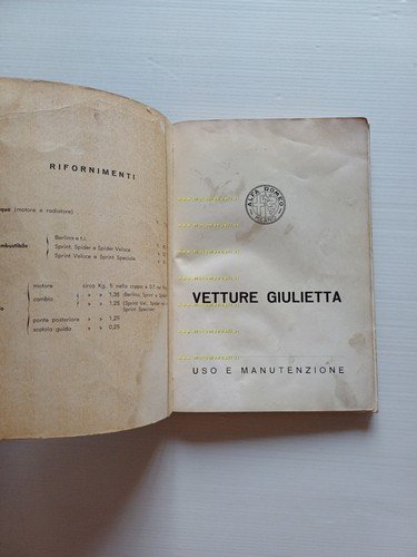 Alfa Romeo Giulietta- Sprint -Spider- SS 1959 manuale uso manutenzione …