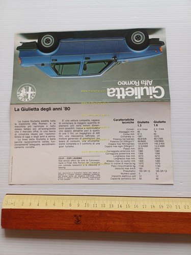 Alfa Romeo Giulietta 1.3 - 1.6 1977 depliant originale italiano