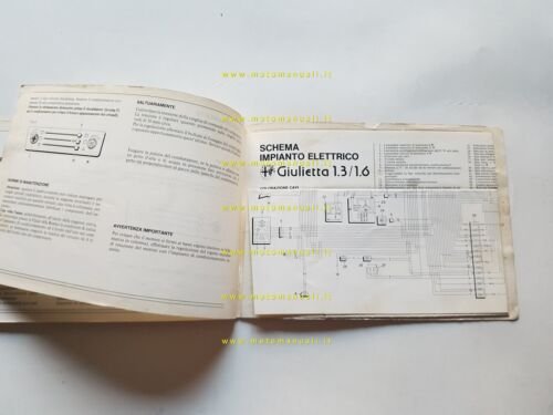 Alfa Romeo Giulietta 1.3-1.6 1978 manuale uso manutenzione libretto originale