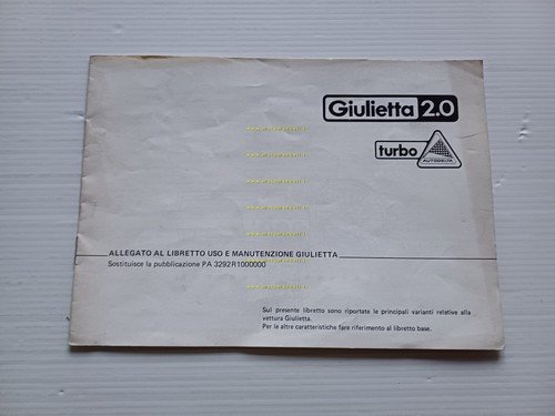 Alfa Romeo Giulietta 2.0 Turbo AutoDelta 1983 ALLEGATO manuale uso …