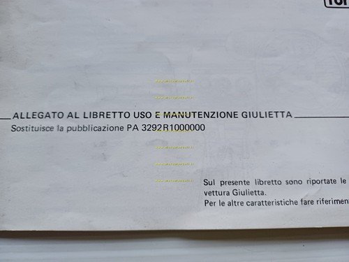 Alfa Romeo Giulietta 2.0 Turbo AutoDelta 1983 ALLEGATO manuale uso …