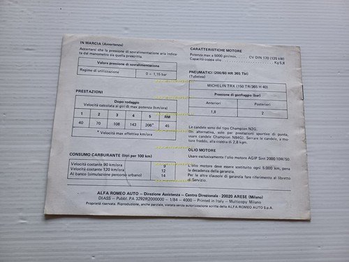 Alfa Romeo Giulietta 2.0 Turbo AutoDelta 1983 ALLEGATO manuale uso …