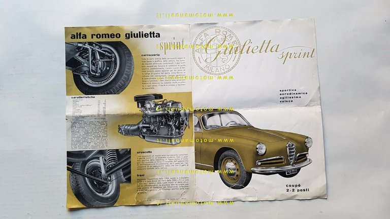 Alfa Romeo Giulietta Sprint 1955 depliant originale italiano