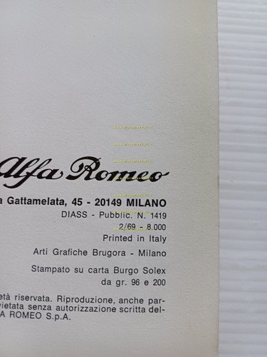 Alfa Romeo GT 1300 Junior 1969 ALLEGATO manuale uso originale