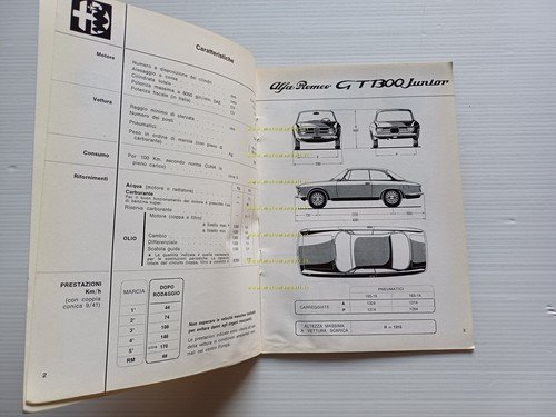 Alfa Romeo GT 1300 Junior 1969 ALLEGATO manuale uso originale
