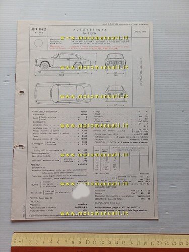 Alfa Romeo GT 1600 Junior 115.34 1974 scheda omologazione DGM …