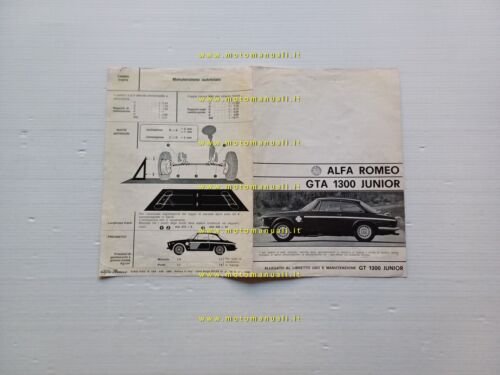 Alfa Romeo GTA 1300 Junior 1968 AGGIORNAMENTO originale manuale uso