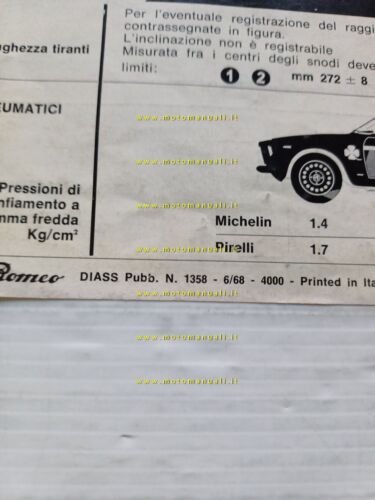 Alfa Romeo GTA 1300 Junior 1968 AGGIORNAMENTO originale manuale uso
