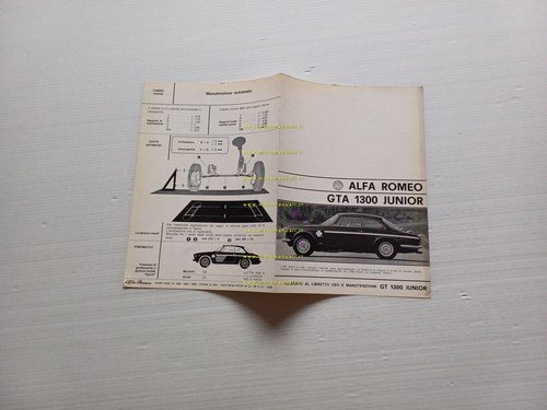 Alfa Romeo GTA 1300 Junior 1968 ALLEGATO originale al manuale …