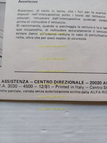 Alfa Romeo GTV 2.0 12.1981 AGGIORNAMENTO manuale uso ORIGINALE