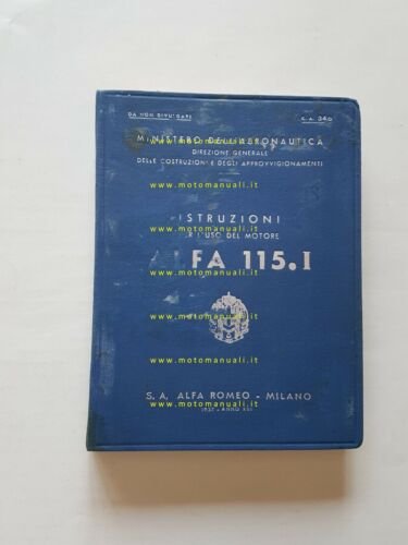 Alfa Romeo motore per aeroplano 115.I 1937 manuale uso manutenzione …