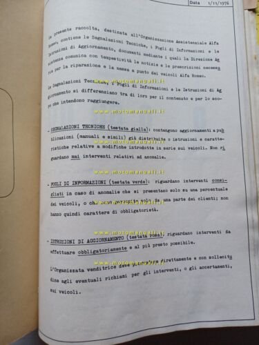 Alfa Romeo raccolta informazioni tecniche per le officine 1976 originale