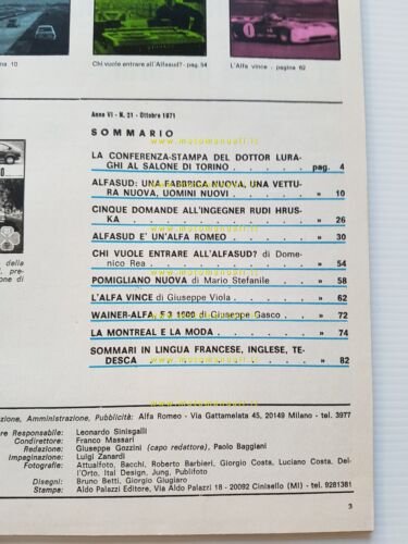 Alfa Romeo Rivista Il Quadrifoglio n. 21 1971 presentazione Alfasud