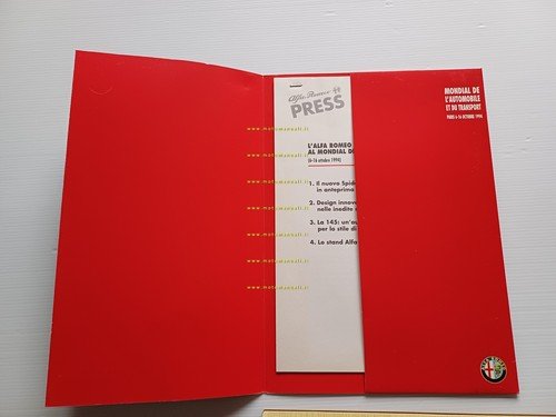 Alfa Romeo Salone Internazionale dell'Auto Paris 1994 cartella stampa originale