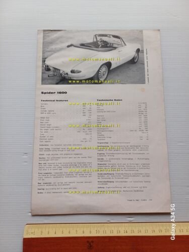 Alfa Romeo Spider 1600 1 serie depliant biancoero originale