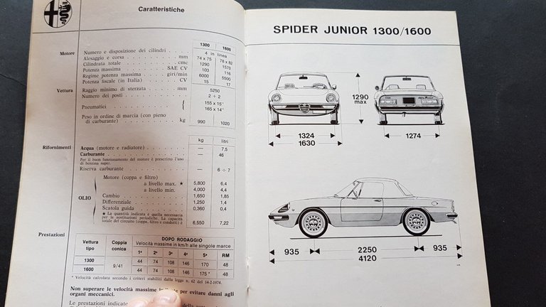 Alfa Romeo Spider Junior 1.3 1.6 1974 manuale uso originale